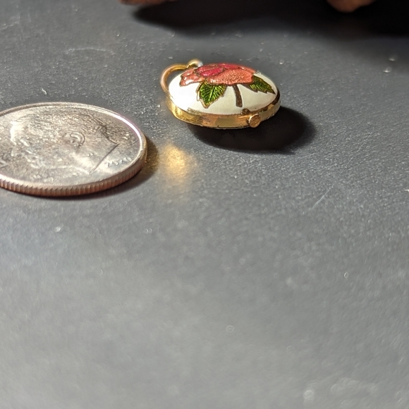 Vintage Round Domed Enamel Rose Gold-toned and White Pendent - Picture 4 of 4